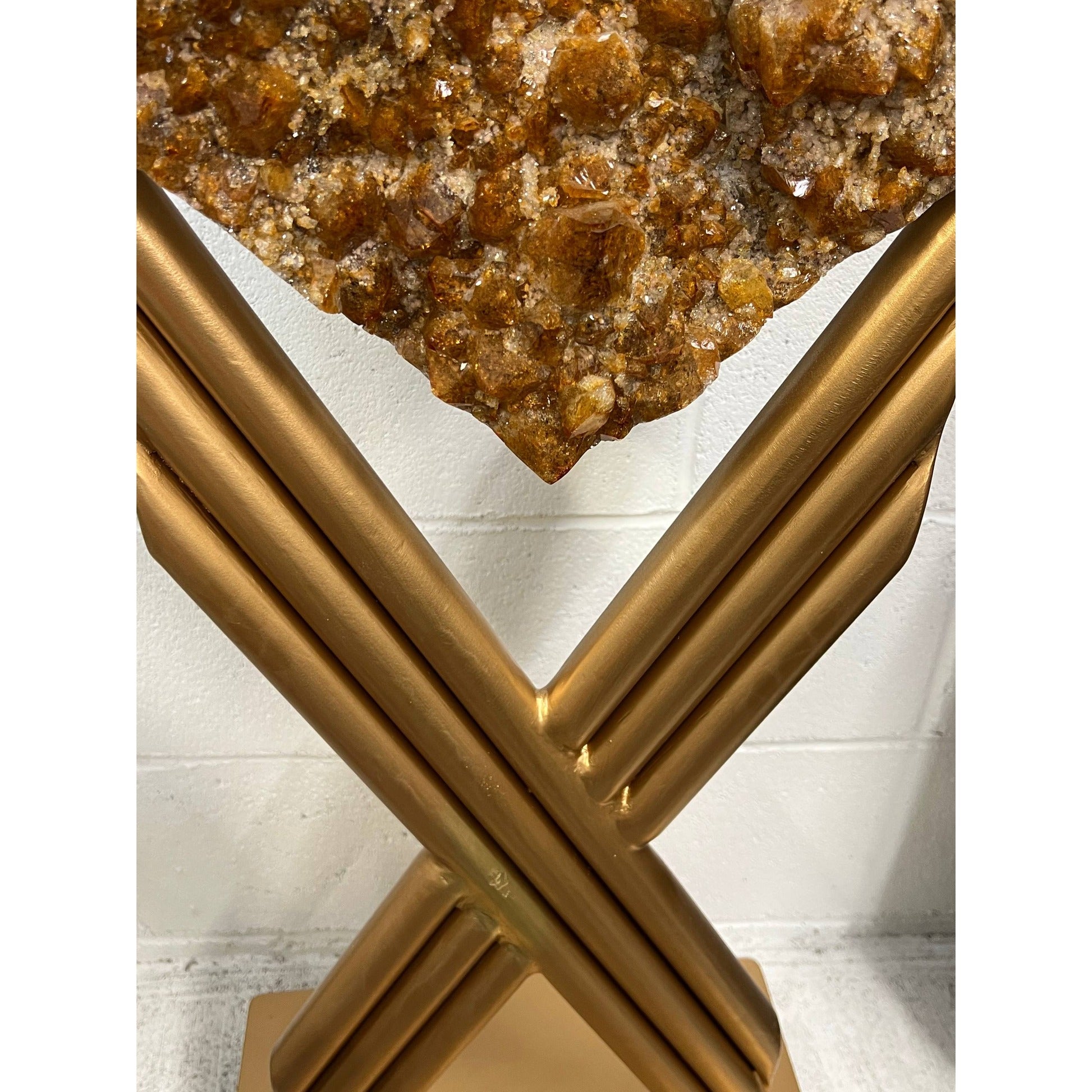 Citrine Crystal Heart on Gold Stand — Statement Décor Piece