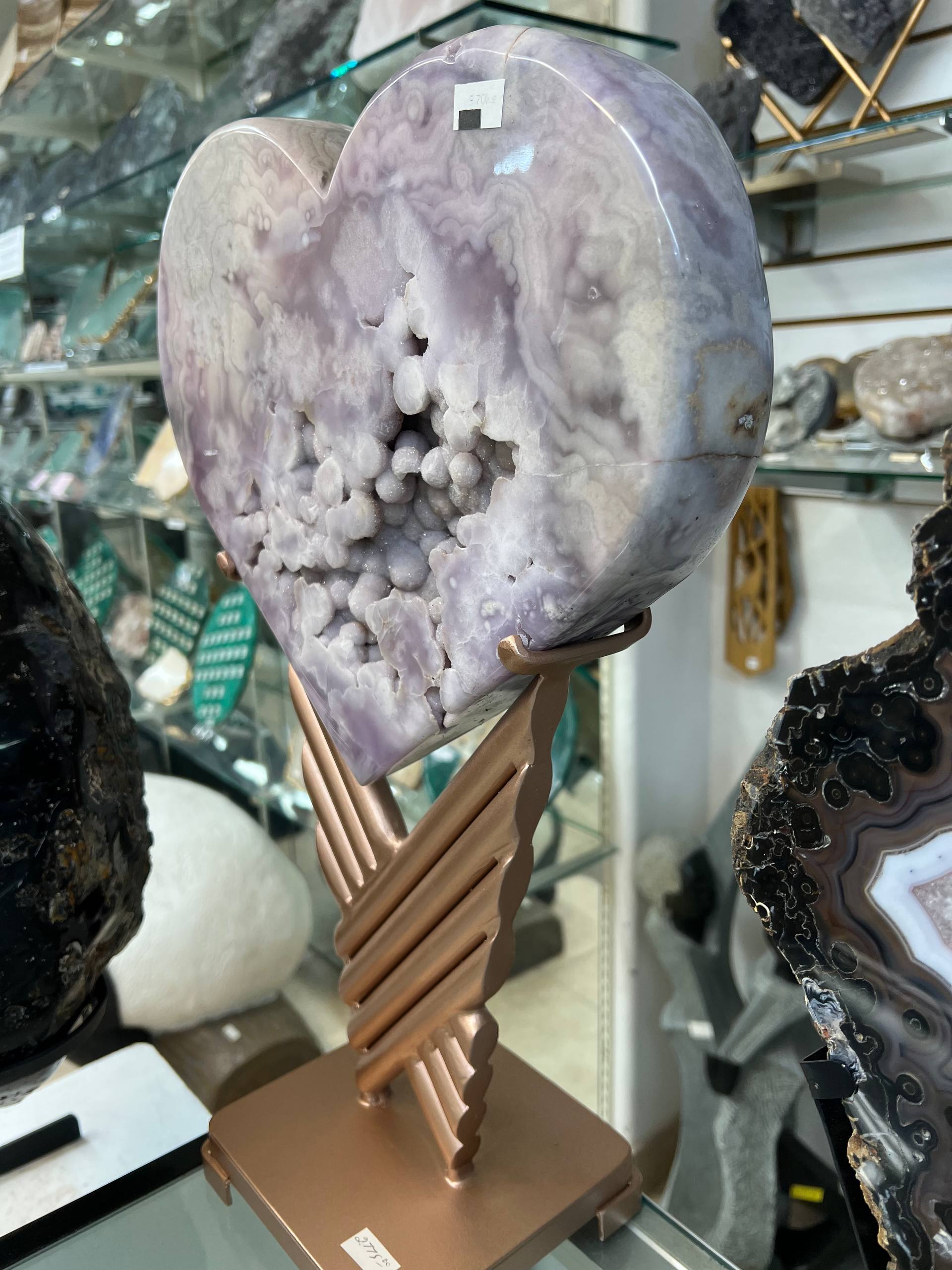 Pink amethyst hearts on stand - view 4