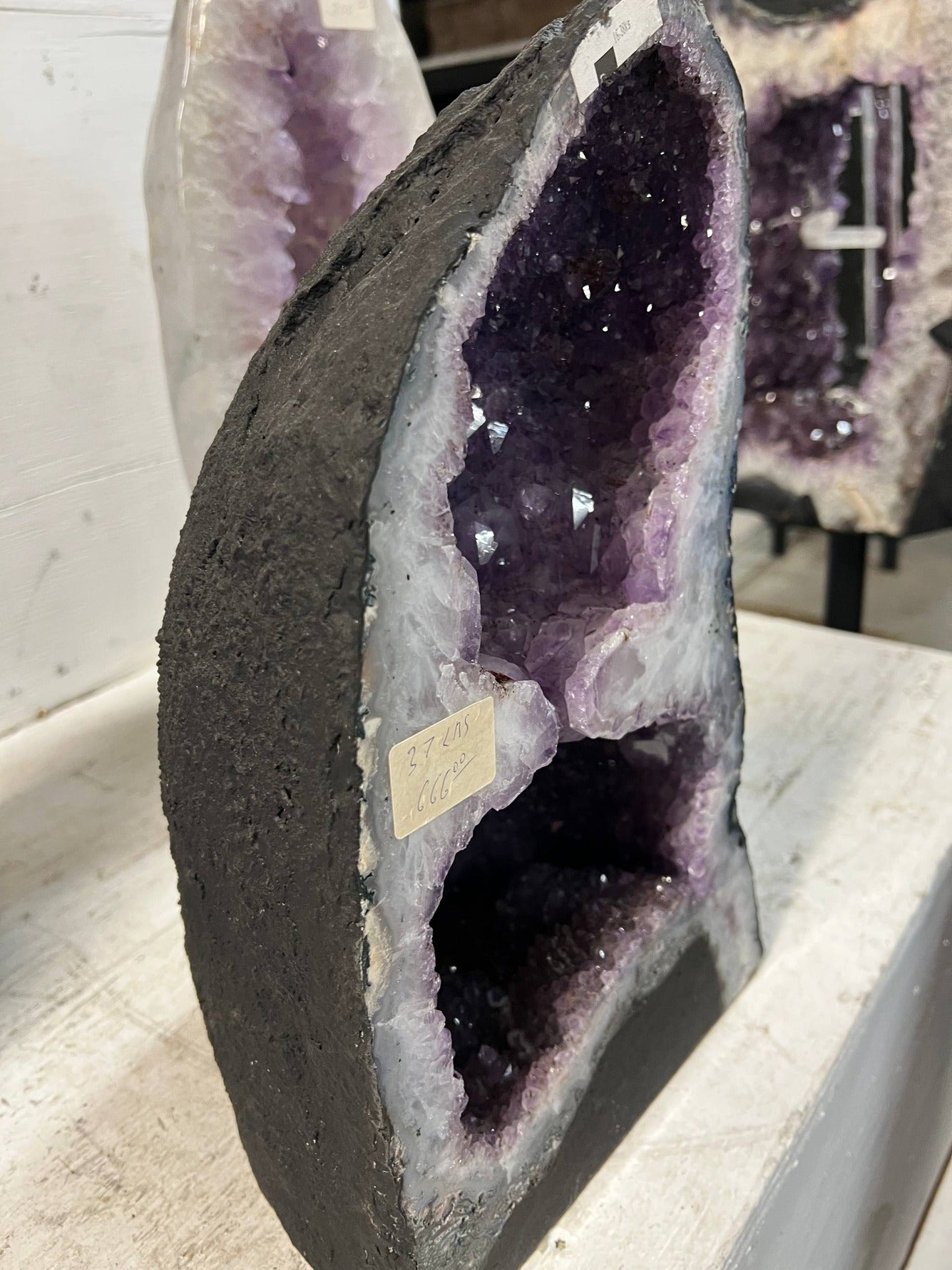 Amethyst Cathedral Geode Dual Chamber – side profile
