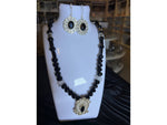 Black Tourmaline with Herkimer Diamond Quartz Necklace and Earrings Set - Front View