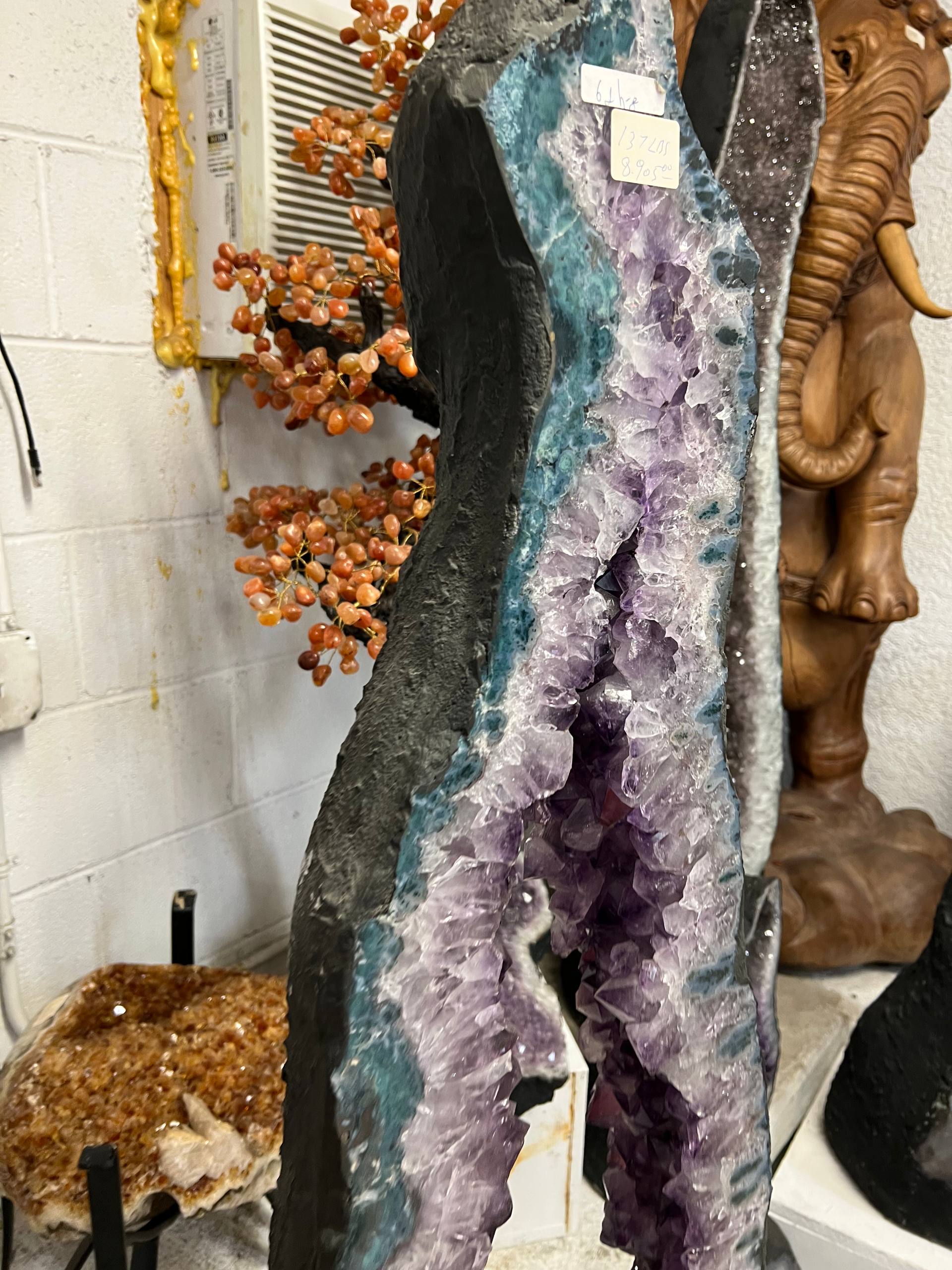 Amethyst cluster tall size beautiful decoration on stands – view 5