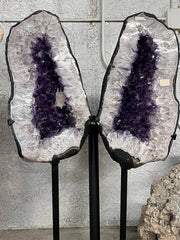 Amethyst Geode Pair on Stands – full body view