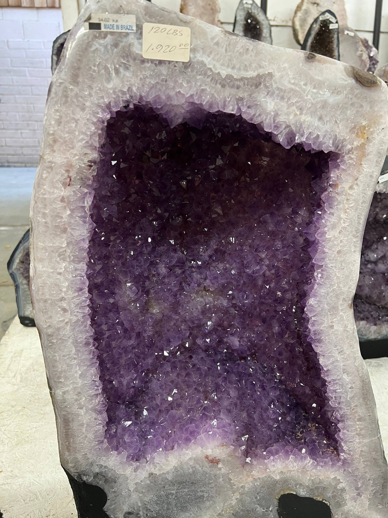 Amethyst cluster geode light shining colors – view 5