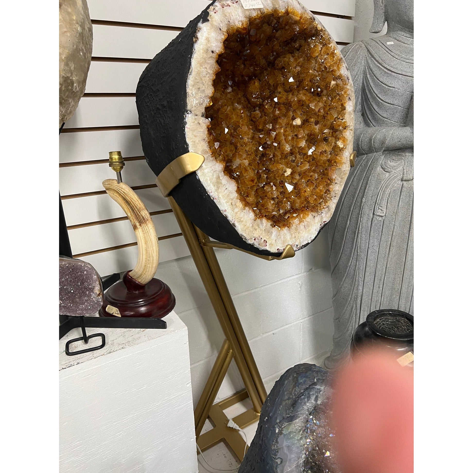 Citrine geode with gold stand