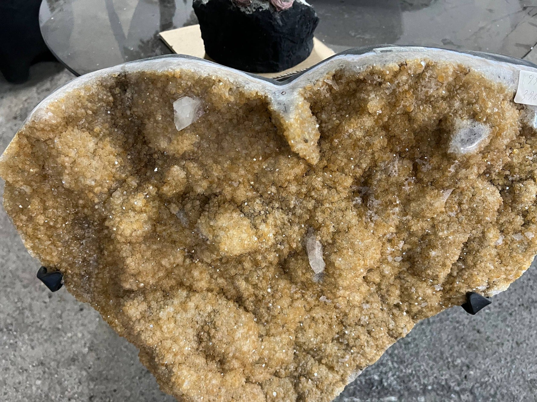 Citrine heart geode on stand – view 2
