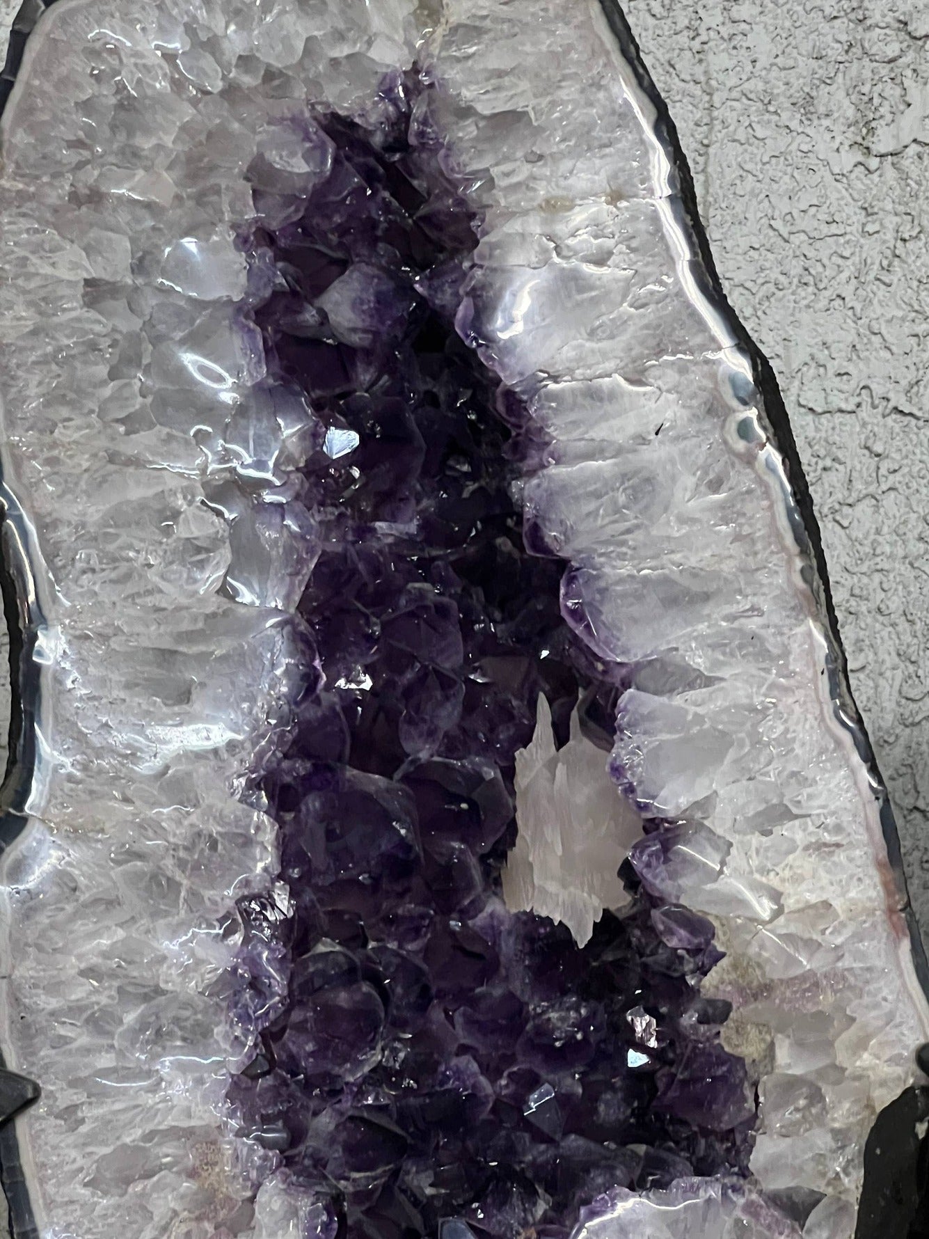 Amethyst Geode Pair on Stands – crystal close-up
