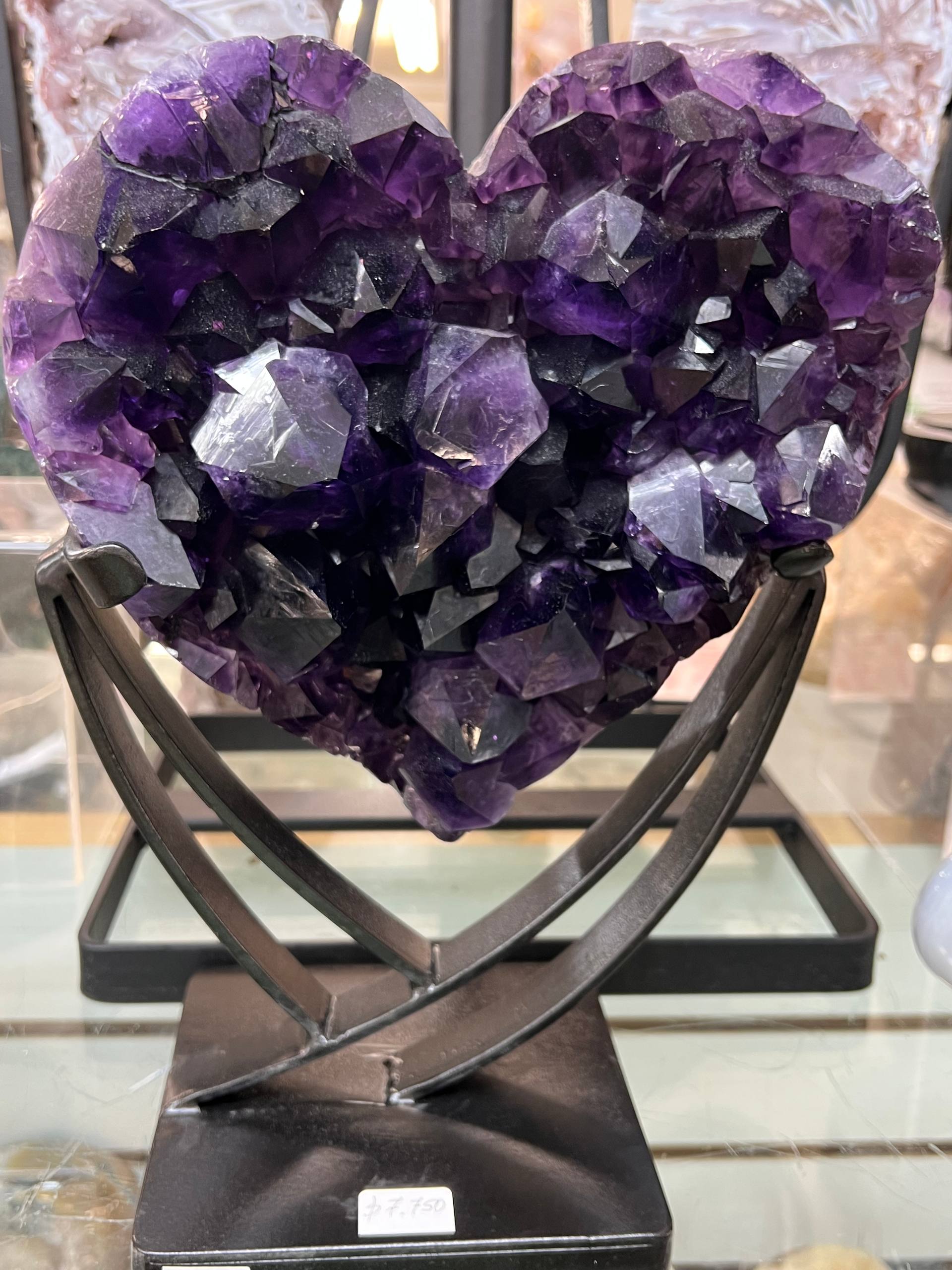 Most beautiful dark color amethyst hearts on stand – view 8