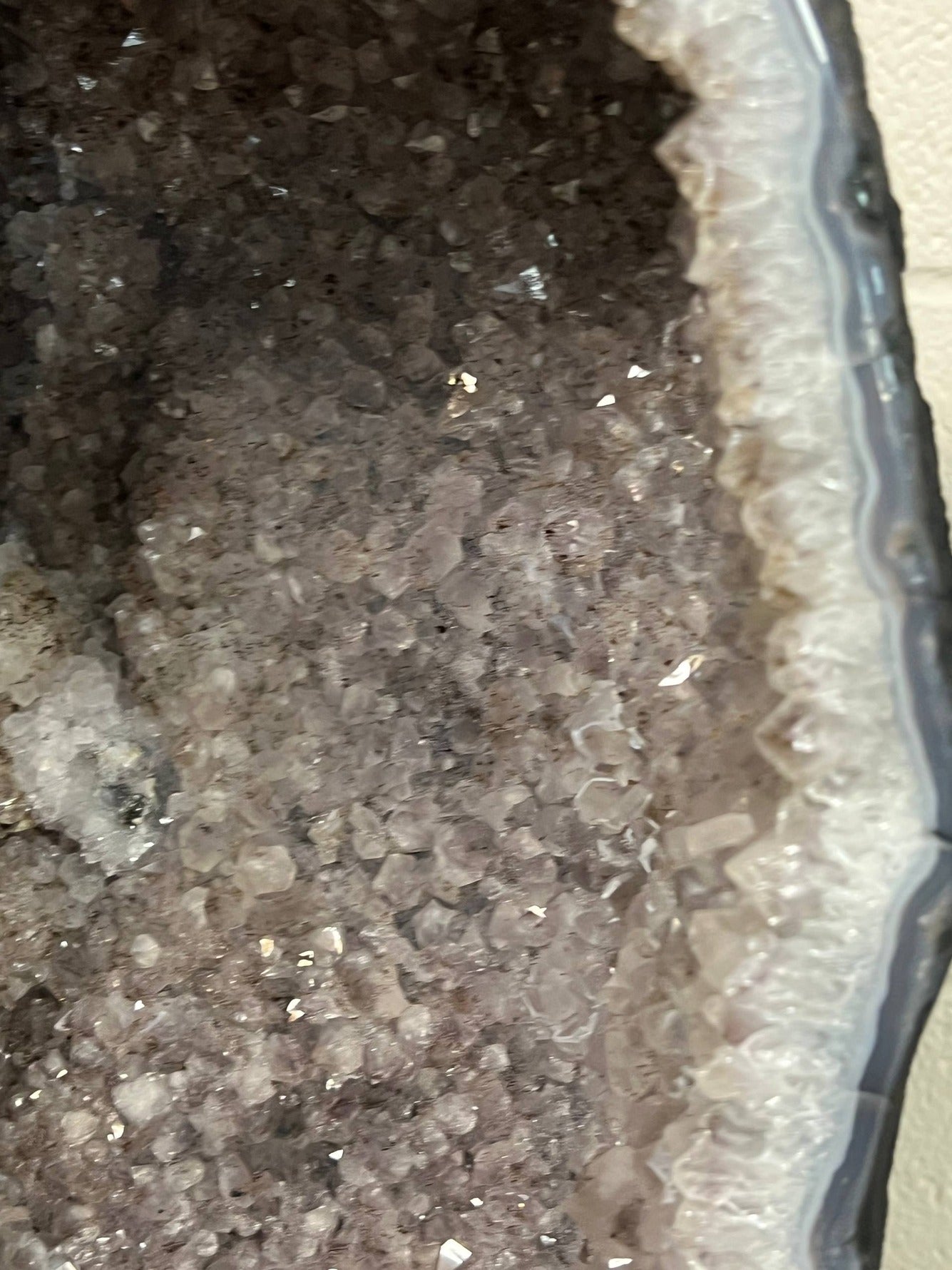 Amethyst geode with large calcite – view 4