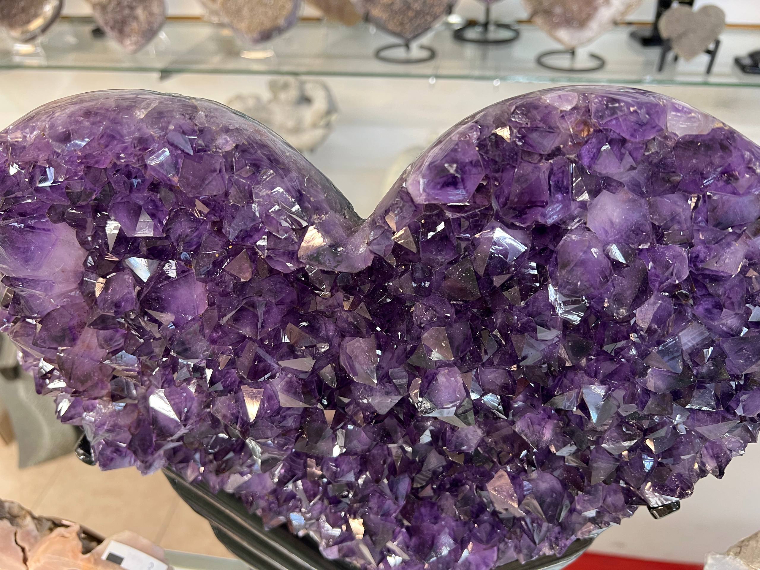 Amethyst hearts on stands – view 2