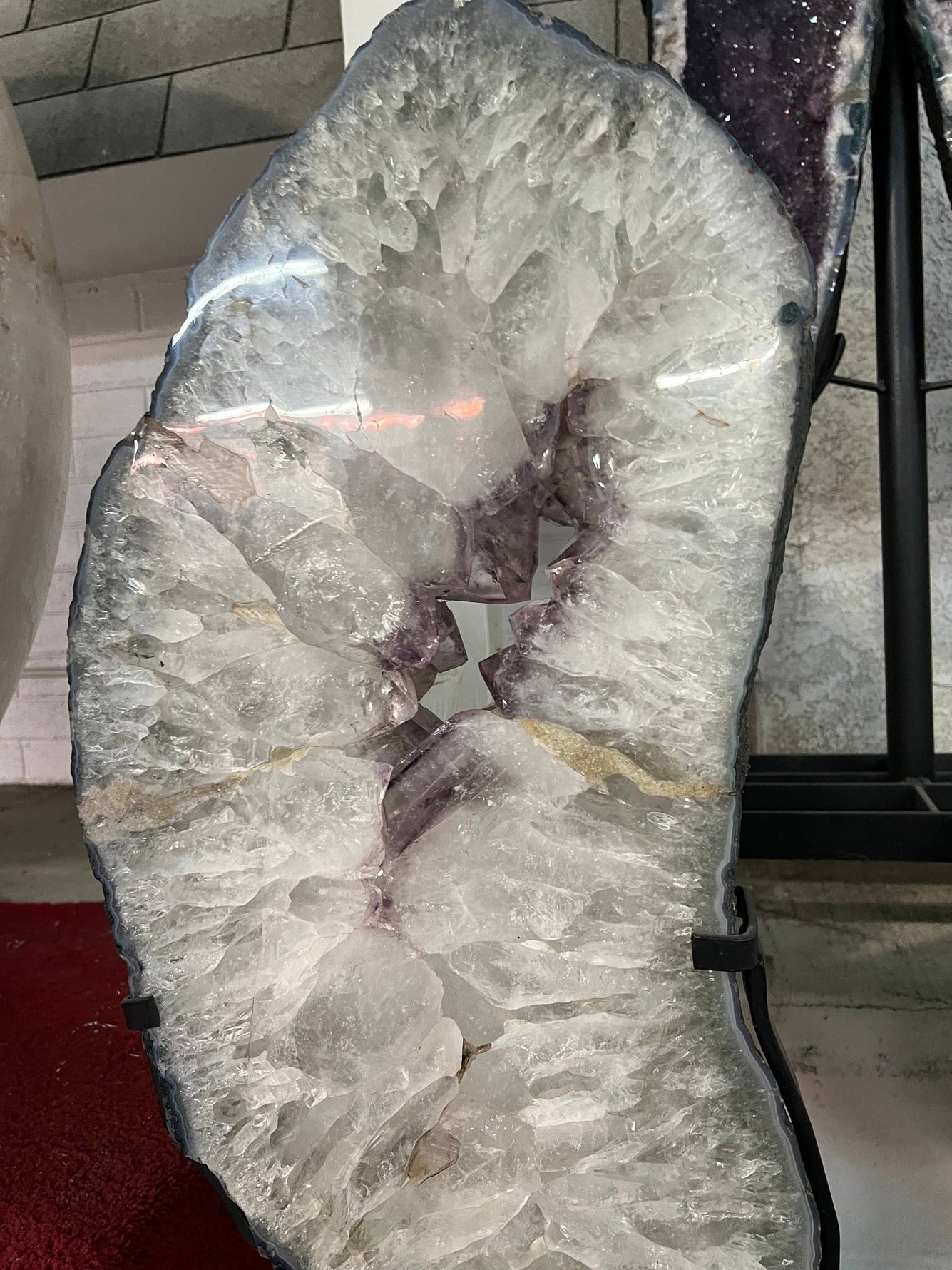 Amethyst Geode Slab on Stand – full face close-up