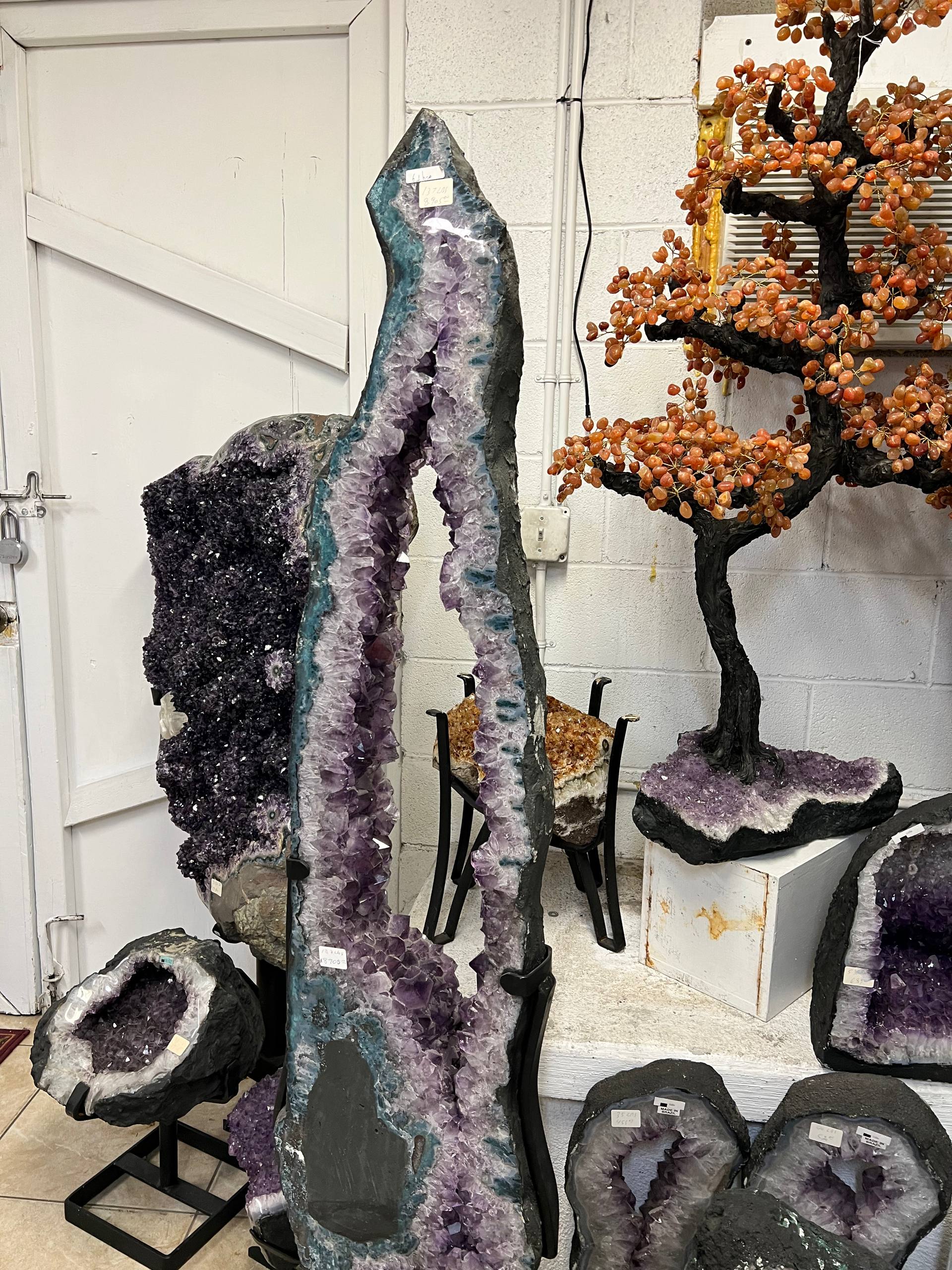 Amethyst cluster tall size beautiful decoration on stands – view 1