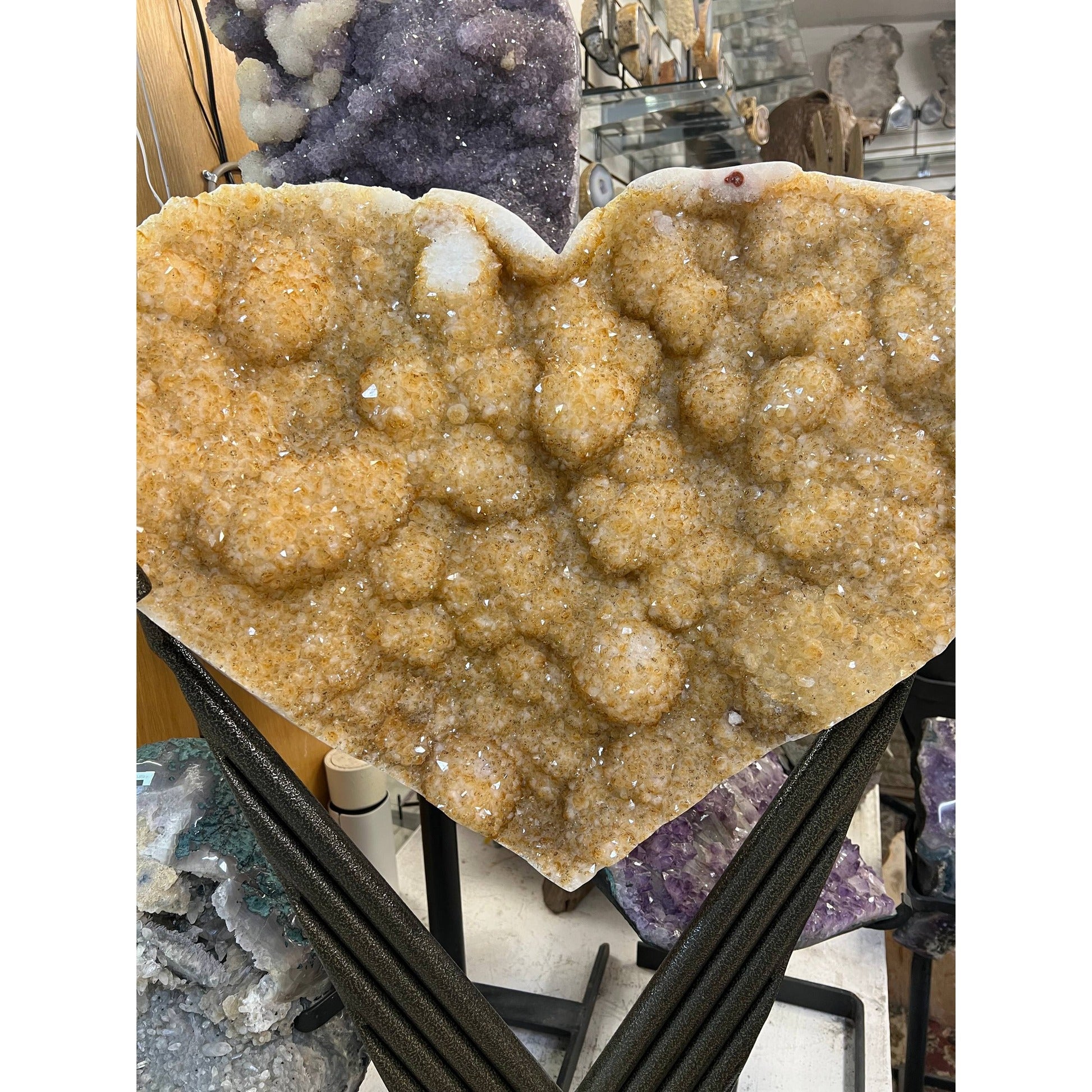 Citrine Quartz Druzy Crystal Heart on Stand — 40 LB