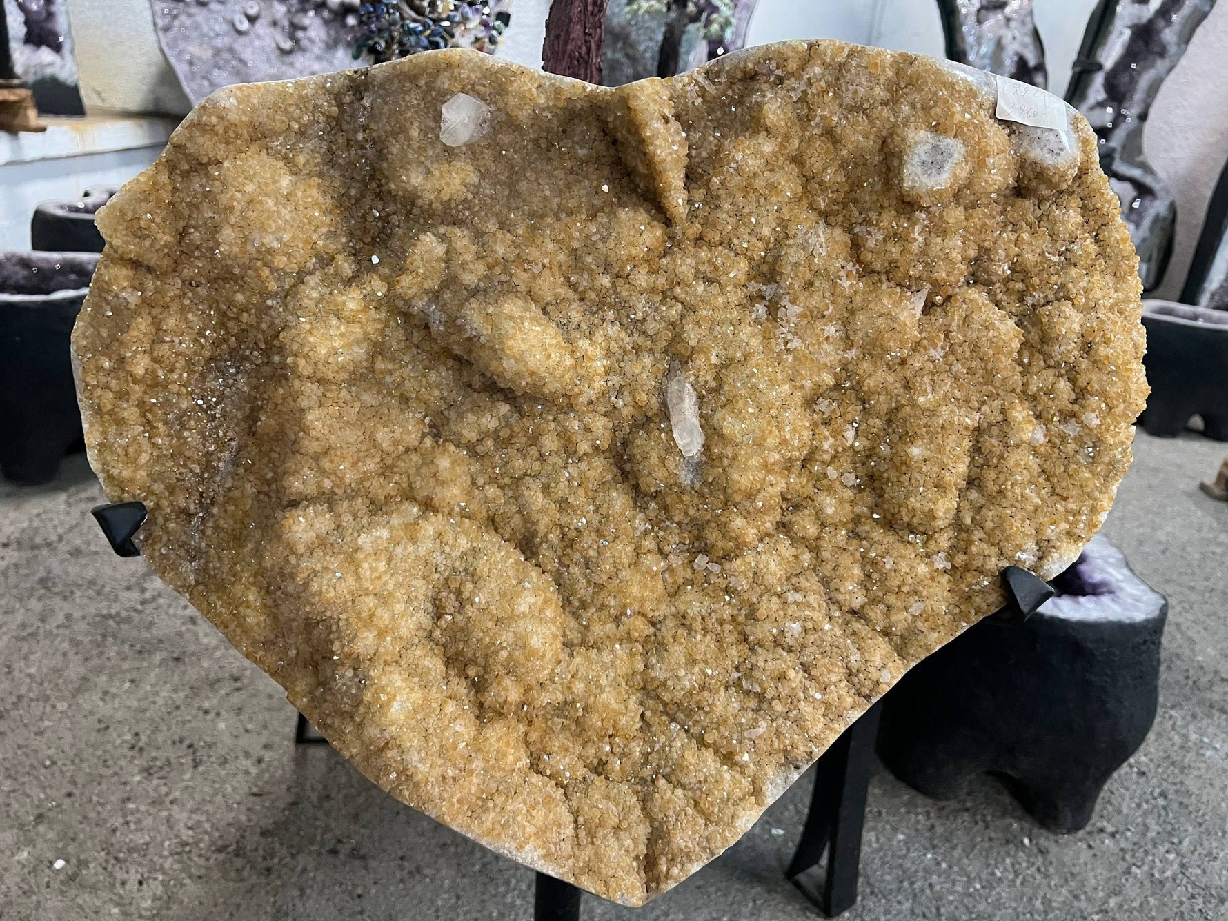 Citrine heart geode on stand – view 1