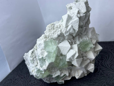 Green fluorite on druzy quartz matrix (Code F5-1)