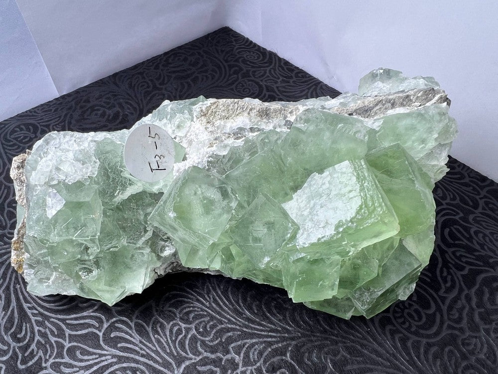 Green fluorite on druzy quartz matrix (Code F5-1)