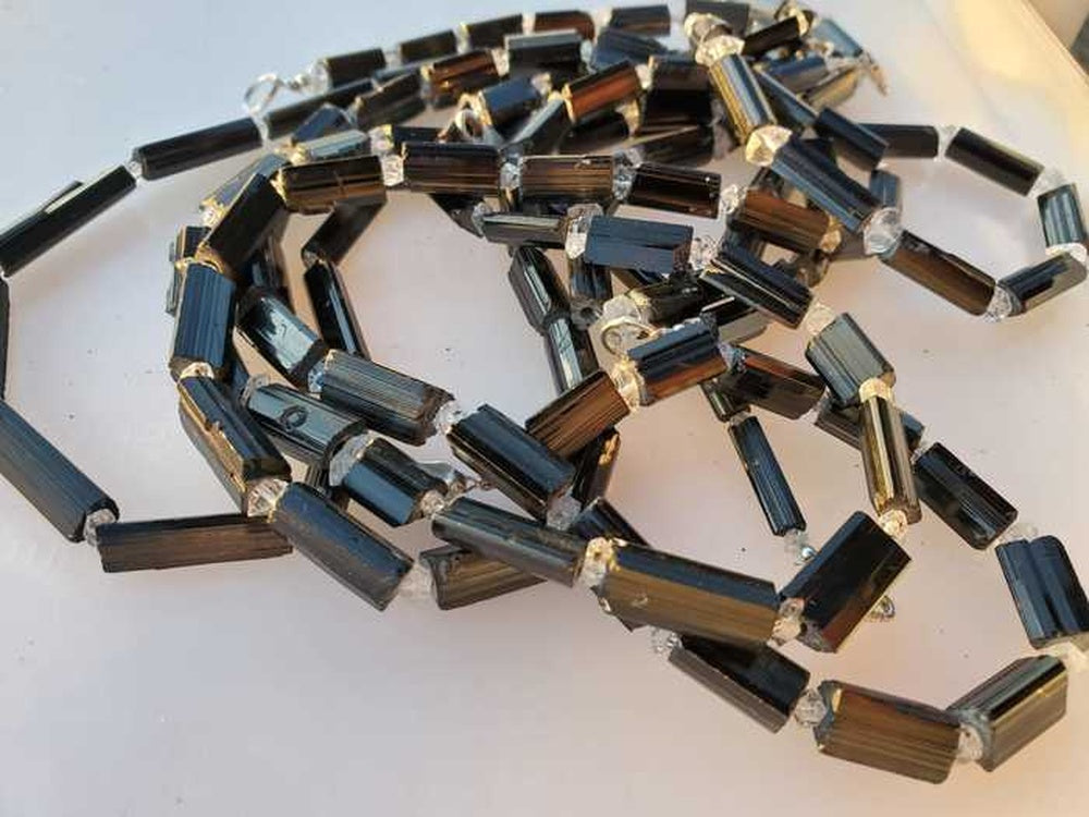Black Tourmaline with Herkimer Diamond Quartz Beads