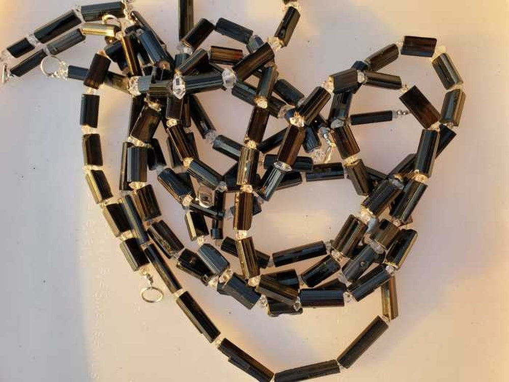 Black Tourmaline with Herkimer Diamond Quartz Beads