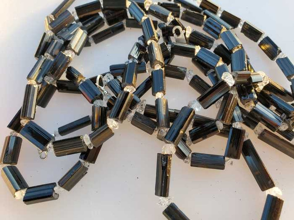 Black Tourmaline with Herkimer Diamond Quartz Beads