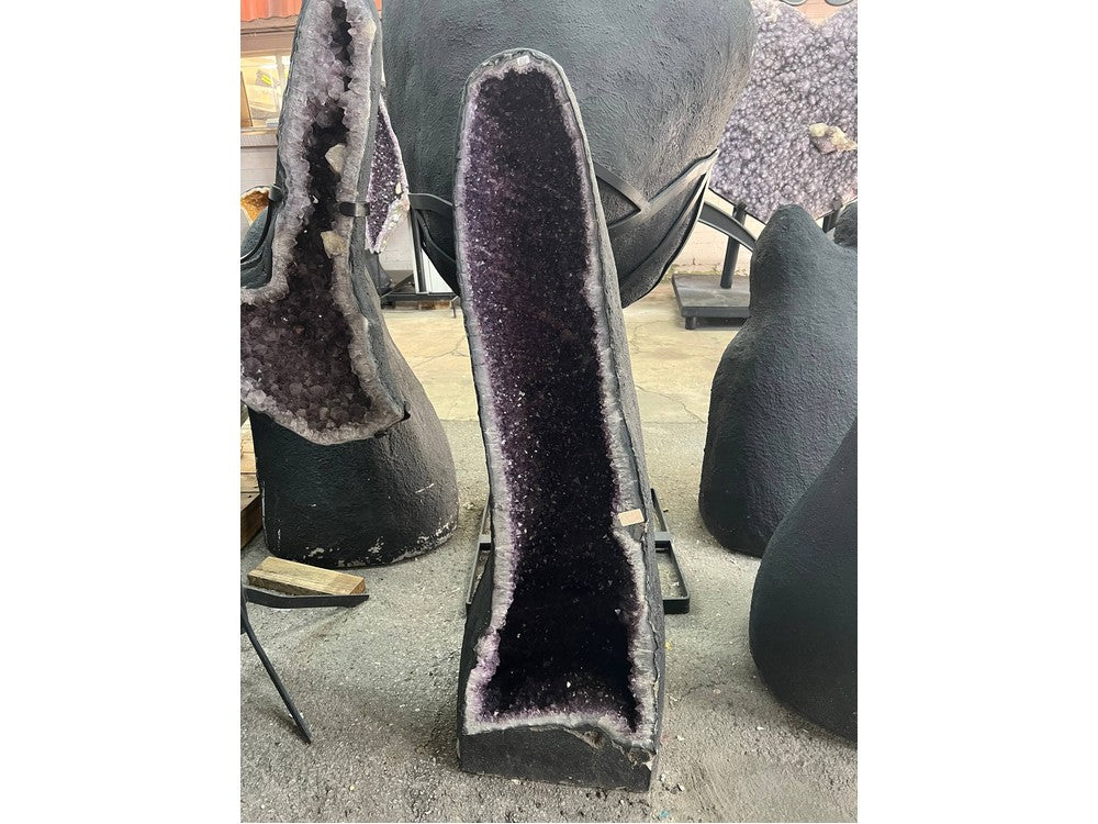 Large amethyst geode cathedral on stand — full front view