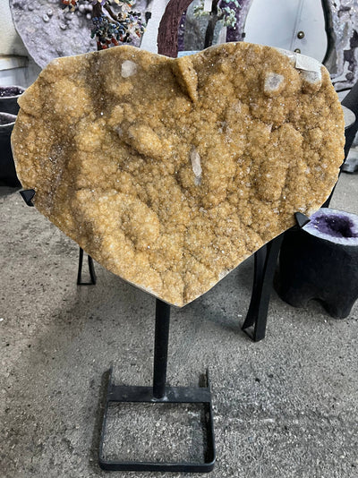 Citrine Heart Druzy Geode on Stand — 99 LBS