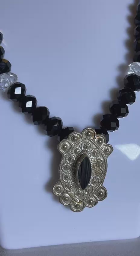 Load video: Black Tourmaline with Herkimer Diamond Quartz Jewelry Set - 360 Video
