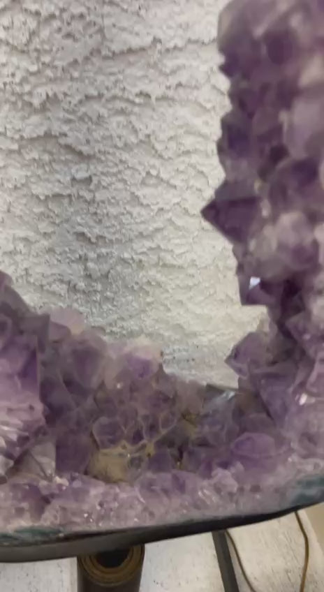 Load video: Amethyst Geode large slab tall on stands
