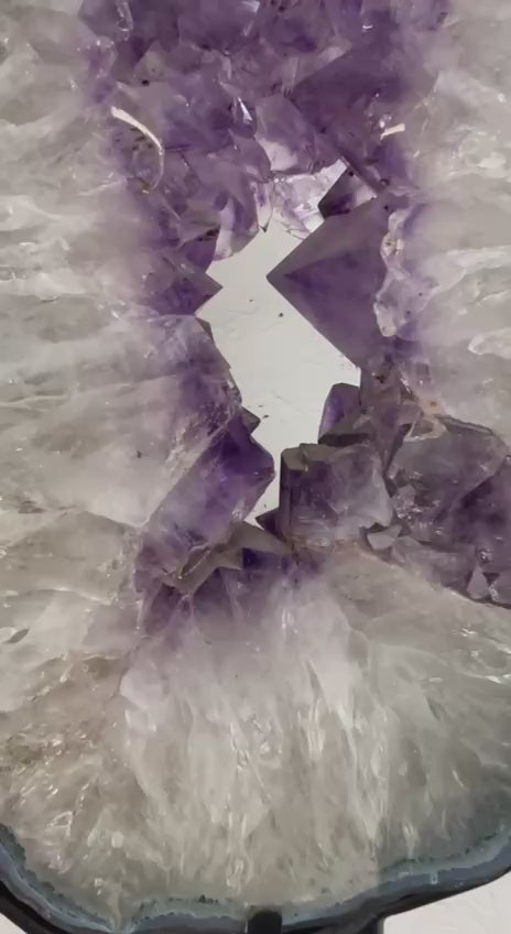 Load video: Amethyst geode cut piece on stand