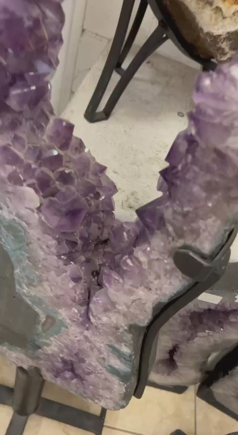 Load video: Amethyst cluster tall size beautiful decoration on stands