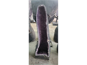 Tall amethyst geode cathedral tower on stand — full front view