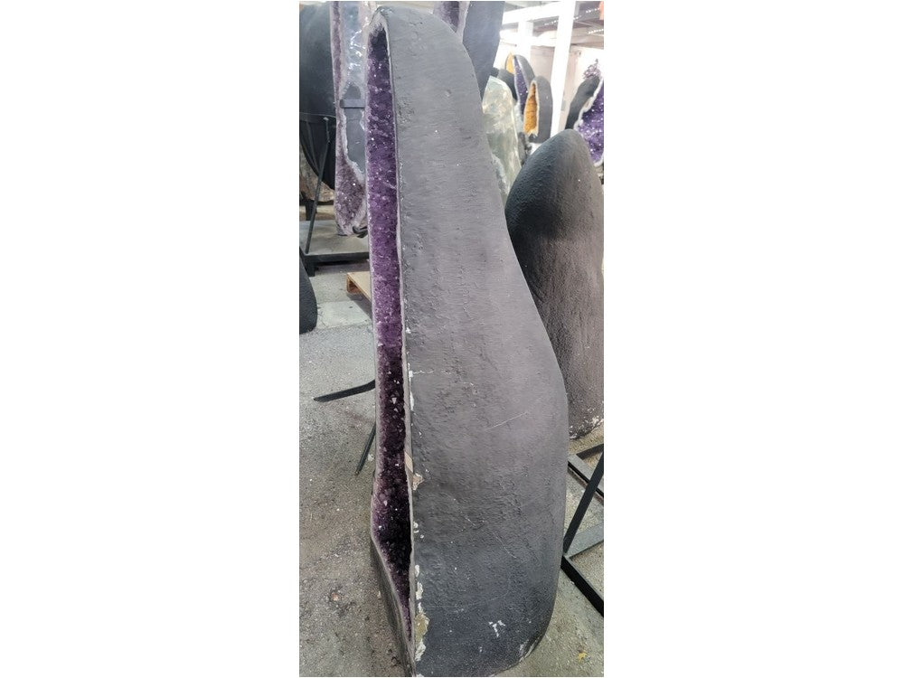 Amethyst geode back showing natural basalt outer shell